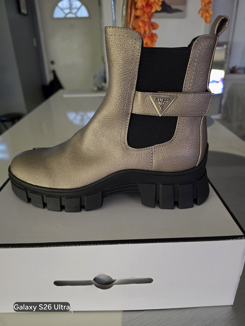 Guess Metallic Pewter Chelsea Lug Bootie